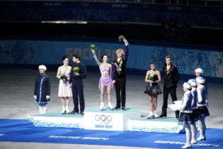 Ice-skating medallists’ podium at the Winter Olympics in Sochi in 2014. Photo: Andy Miah / Flickr