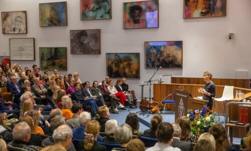 José Sanders tijdens de Nieuwjaarsbijeenkomst. Foto: Dick van Aalst